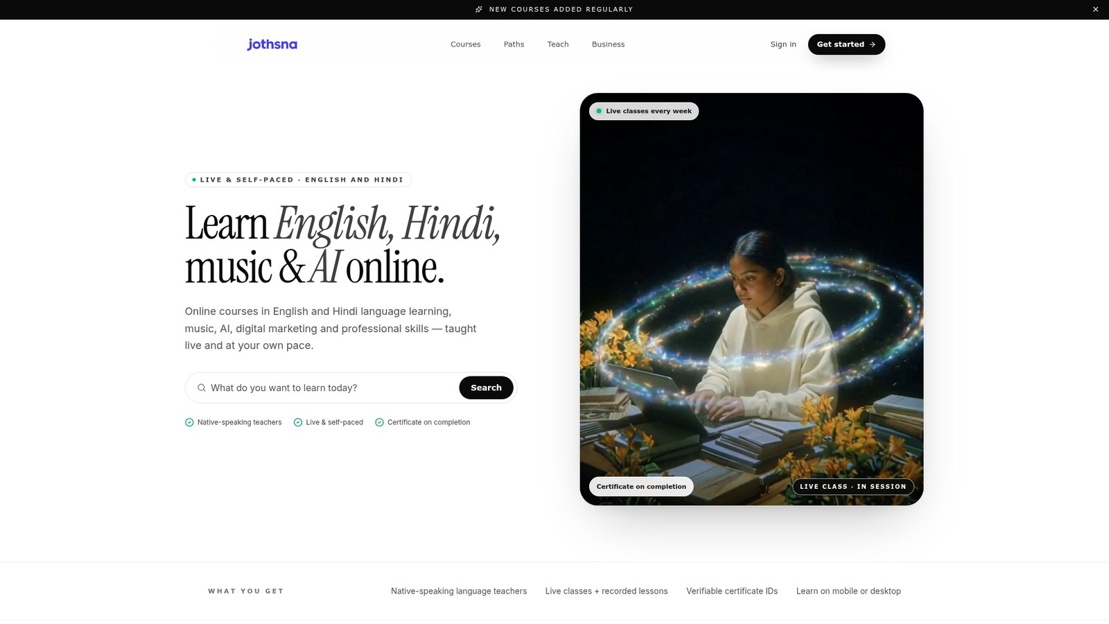 Jothsna E-Learning homepage hero