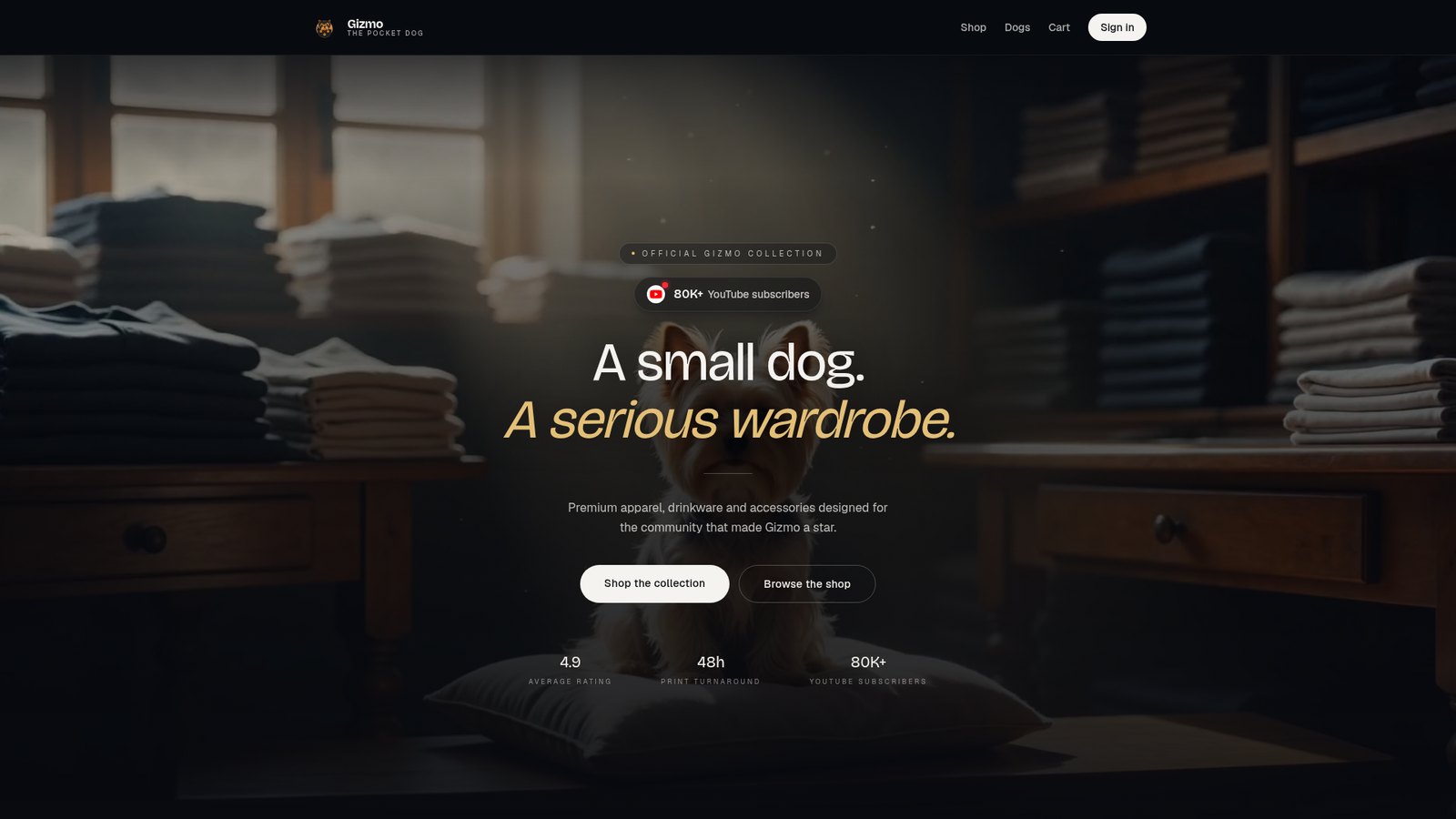 Gizmo the Pocket Dog homepage hero