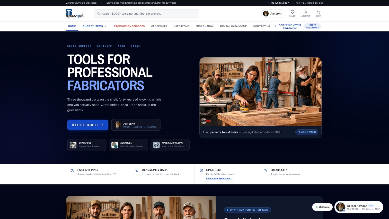 Specialty Tools homepage hero