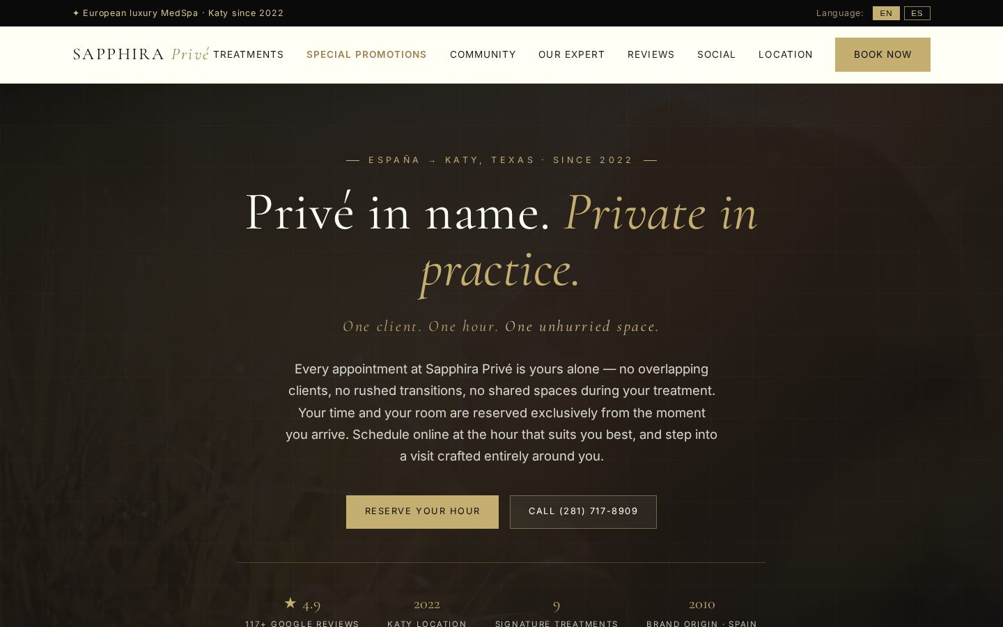 Privé Glow Katy homepage hero